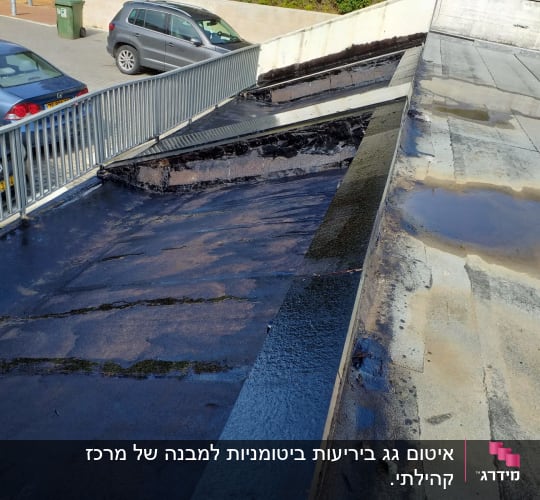 גג אטום בזפת עם שלוליות מים